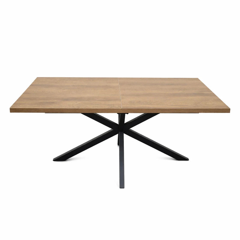 The Panama 1.6 Extending Table features a modern rectangular wooden design with a smooth surface and black metal X-shaped legs, displayed on a white background.
