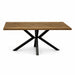 The Hugo Dining Table features a contemporary wood veneer tabletop and black metal legs in an X-shape, pictured against a white background.