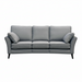 The Retro Angle seatee is a modern light gray, Irish-made three-seater sofa with aquaclean fabric, three seat and back cushions, two matching side pillows, and slim black legs, shown on a white background.