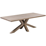 The Marlo Dining Table by vendor-unknown features a rectangular wooden top with a smooth lacquered finish and an intersecting X-shaped base in natural light brown.