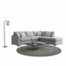 The Chicago Corner Group, shown on a white background, features a light gray corner sofa with four cushions, a black floor lamp with a round white shade, a low rectangular coffee table, and a round woven rug for modern living rooms.
