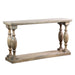 The Marwood Large Console Table features a rectangular top, turned baluster legs, and a lower shelf in a natural wood finish. Measuring 150 cm wide and 82 cm high, it’s perfect for stylish storage or display in any room.