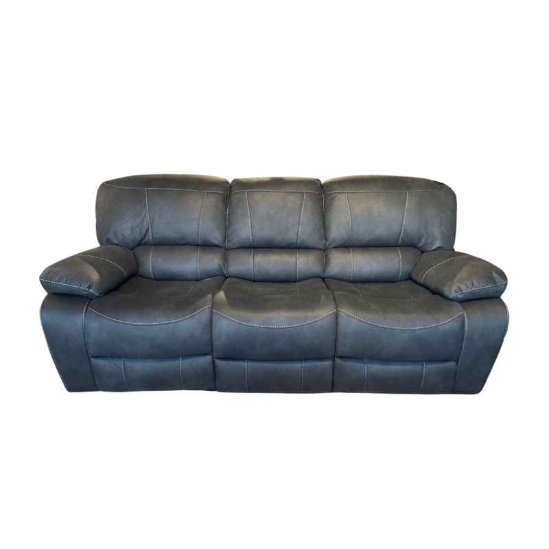 The Sapphire Reclining Sofa is a dark gray, three-seater with plush cushions, high back recliner support, and visible stitching, shown against a white background.