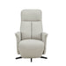 The Riya Electric Reclining Chair features a modern design in light gray with padded armrests, high backrest, swivel motion, and USB ports, shown from the front against a plain white background.