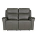 The Russo Electric Recliner - Leather is a dark gray two-seater sofa with plush cushions, wide armrests, modern design, and built-in USB charging, shown against a plain white background.
