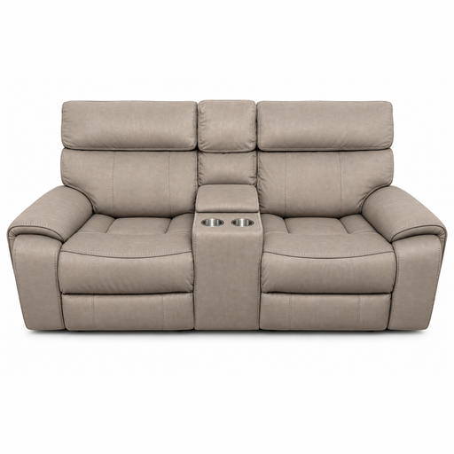 Sheldon Electric Recliner two-seat sofa with a center console containing two cup holders.