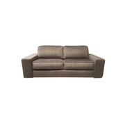 A gray squared sofa bed with a foam seat, fiber filled back, and a pocket sprung mattress.