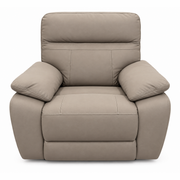 Jude Recliner Sofa in light brown leather with a high backrest, cushioned armrests, and contrast stitching, perfect for living room furniture.