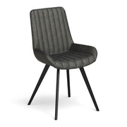 The George dining chair by vendor-unknown features dark gray PU leather with vertical stitching, a cushioned seat and backrest, and four black angled metal legs, displayed against a white background.