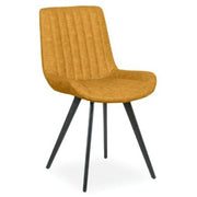 The George dining chair by vendor-unknown features mustard yellow, vertically-stitched upholstery and four angled black metal legs, displayed against a plain white background.