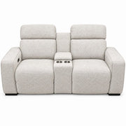 Lennox Electric Recliner Sofa in modern light gray, featuring two seats, power reclining, and a center console with two cup holders.
