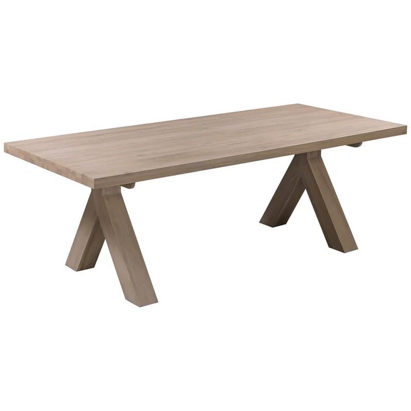 The Marlo Y Leg Table features a modern rectangular design with a smooth, light finish and distinctive angled Y-shaped legs, bringing Scandinavian elegance to any space.
