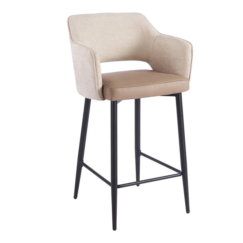 Massie Counter Stool with a light textured backrest, a smooth brown seat, and thin black legs.
