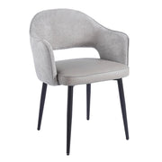 Massie Dining Chair with a curved, light gray upholstered back, a solid seat, and four tapered black legs.