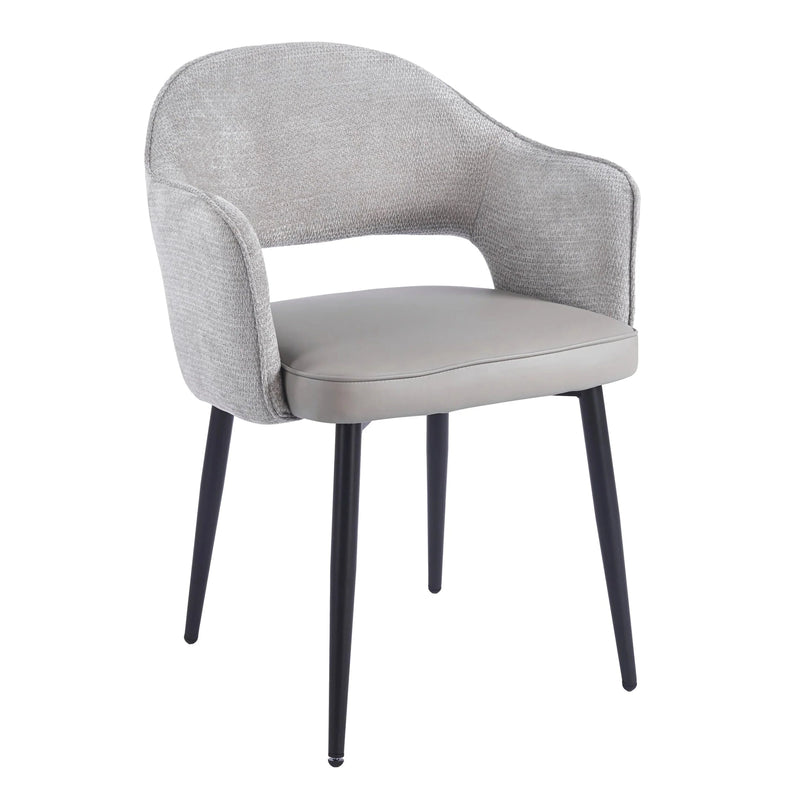 Massie Dining Chair with a curved, light gray upholstered back, a solid seat, and four tapered black legs.