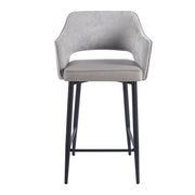 Massie Counter Stool with a textured grey curved back, a smooth grey seat, and black metal legs with a footrest.