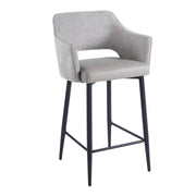 Massie Counter Stool with a gray fabric back, a smooth gray seat, and black metal legs with a footrest.