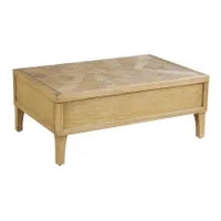 The Solstice Coffee Table features a rectangular mid-century modern design with four short legs and a subtle wood grain pattern, making this solid wood piece a stylish, minimalist addition to any living space. Shown against a plain white background.